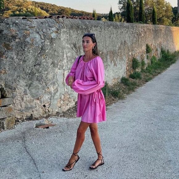 H&M Tie Belt Dress Pink New Belted Barbiecore Barbie Core - Picture 3 of 10